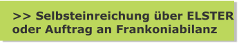 >> Selbsteinreichung über ELSTER oder Auftrag an Frankoniabilanz